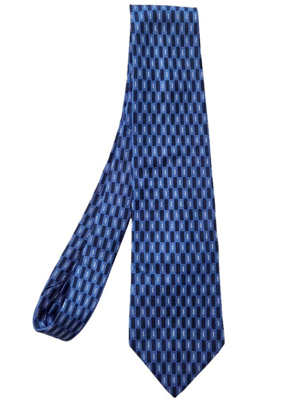 Brooks Brothers Basics Silk Tie Mens Blue Geometric Pattern Necktie Old Money